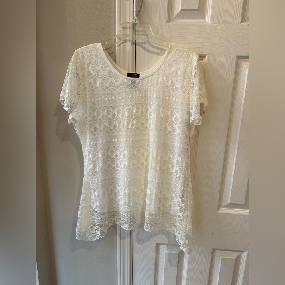Shannon Ford New York 1X cream Lace Short Sleeve Lined  Top